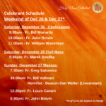 Celebrant Schedule – Weekend of 12-27-20
