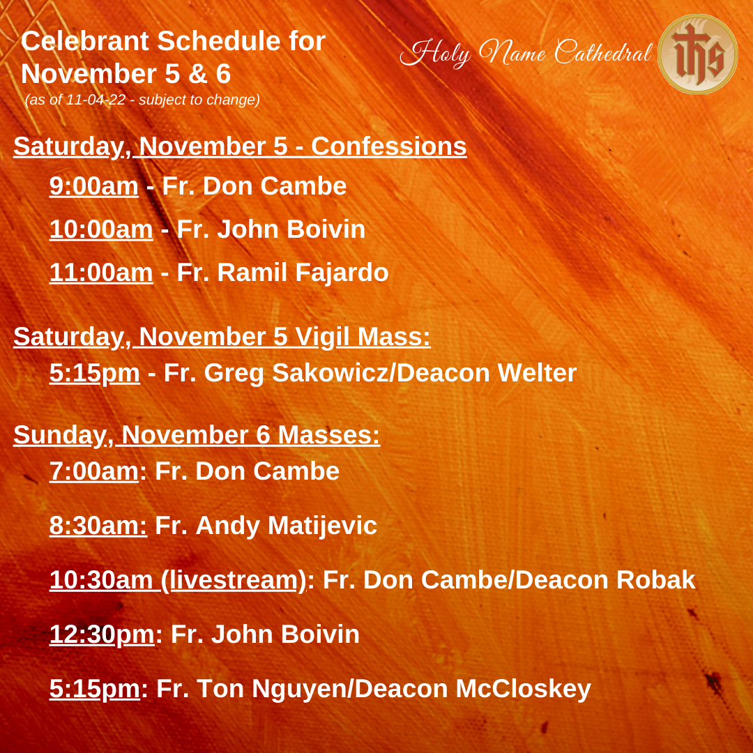 110622 Celebrant Schedule Holy Name Cathedral Parish Holy Name