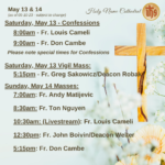 Presider Schedule for Weekend of May 14