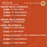 Presider Schedule for Weekend of May 28