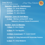 Presider Schedule for Weekend of June 11