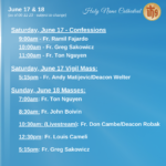 Presider Schedule for Weekend of June 18
