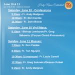 REV Presider Schedule for Weekend of June 11