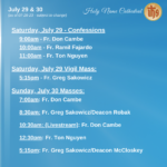 Presider Schedule for Weekend of July 30