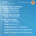 REV Presider Schedule for Weekend of July 9