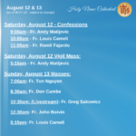 Presider Schedule for Weekend of August 13