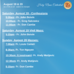 Presider Schedule for Weekend of August 20