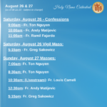 Presider Schedule for Weekend of August 27