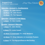 Presider Schedule for Weekend of August 6