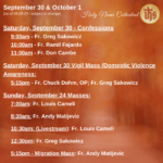 Presider Schedule for Weekend of October 1