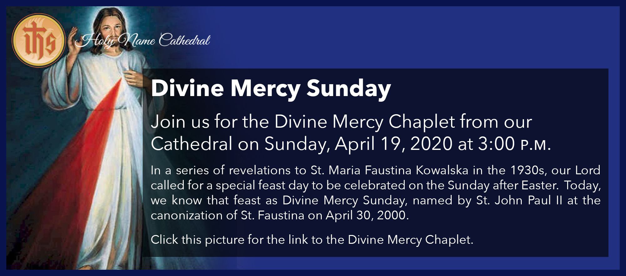 Divine Mercy Sunday - 2020 | Holy Name Cathedral Parish Holy Name